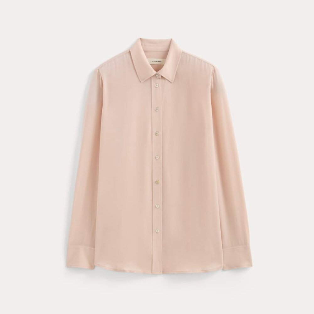 NWT Everlane Women's Must-Have Shirt in Washable Silk Blouse,Soft Rose, Size 6